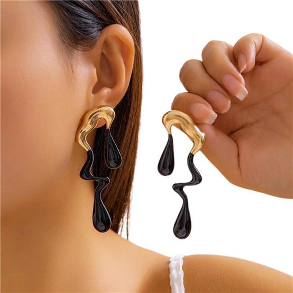 Black Geometric Teardrop Earrings | Irregular Statement Studs